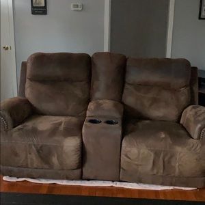double recliner couch,cup holders, and storage